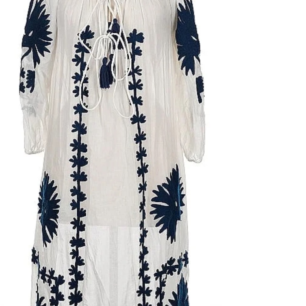 Elegant White and Navy Embroidered Dress